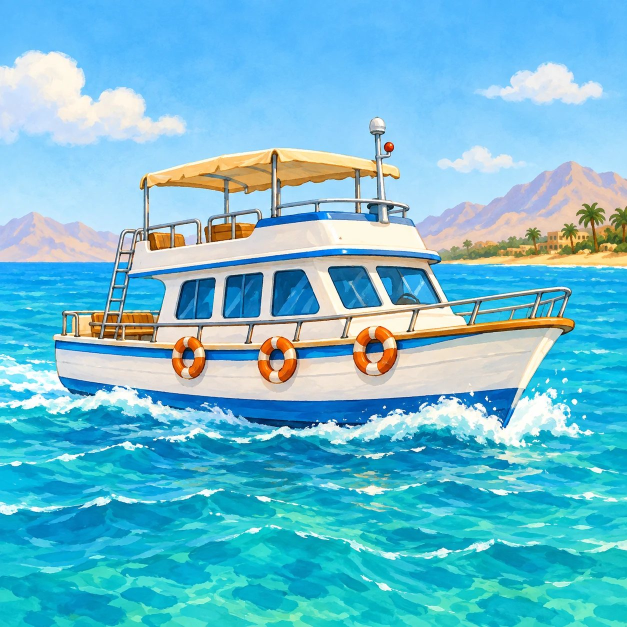 Illustriertes Ausflugsboot auf dem Roten Meer