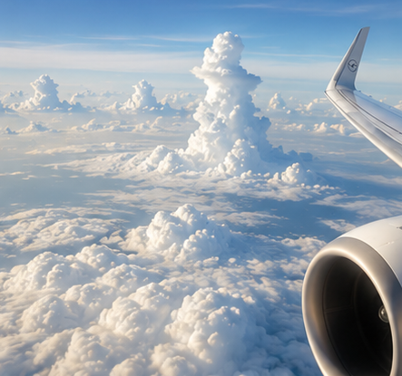 Wolkenlandschaft aus dem Flugzeugfenster